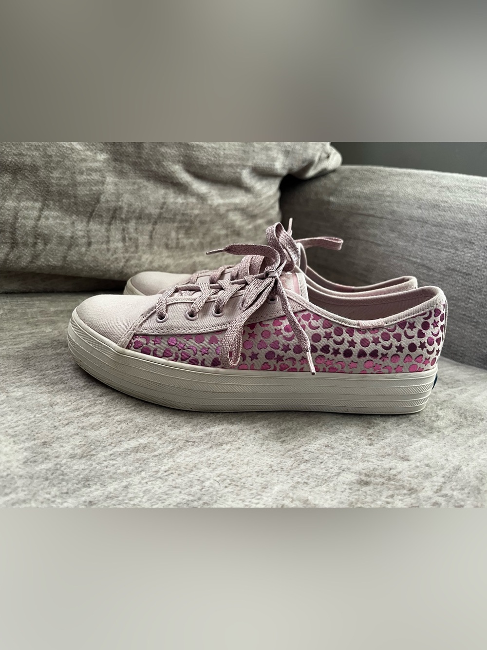 KEDS Lavender Metallic Hearts Moon Stars Triple Kick Sneakers Size 6
